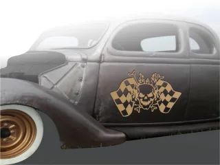 Autoaufkleber Racing Flags Skull