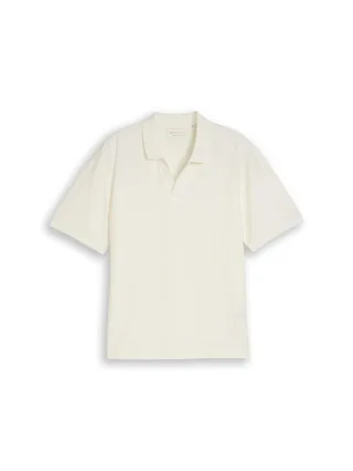 Denim Tom Tailor - Relaxed Fit Poloshirt aus Baumwolle wool white - Gr. - S