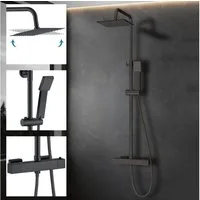 duschspa Duschsystem Duschset mit Thermostat 38℃ verstellbare Duschstange aus Edelstahl, 2 Strahlart(en), Regendusche mit quadratischem Duschkopf 20x20cm
