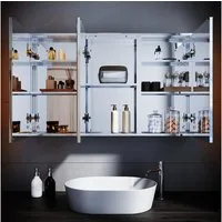 SONNI Spiegelschrank spiegelschrank bad mit beleuchtung mit Touch und Steckdose 105x65cm Edelstahl