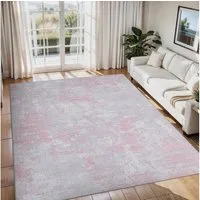 GarveeMore Teppich aus Perlvelours für Wohnzimmer & Schlafzimmer, faltbar, waschbar, rechteckig, Höhe: 5 mm, abstraktes Tuschmuster, rutschfeste Rückseite, 120x170 cm, Rosa