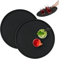 relaxdays Tablett Rundes Gastro Serviertablett 2er Set, Kunststoff