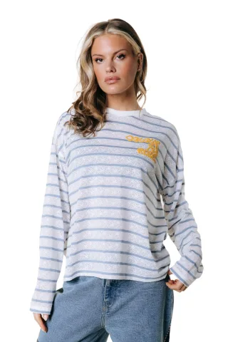 Colourful Rebel - Striped Lace Wavy Logo Longsleeve White/Blue - Gr. - S