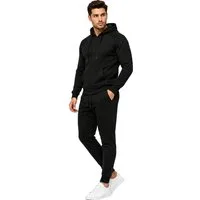 L.gonline Freizeitanzug Herren Jogginganzug einfarbig 100% BW 586 Schwarz 3XL (Kapuzenjacke mit Reißverschluss, Hose, 2-tlg), Fitness Freizeit Casual