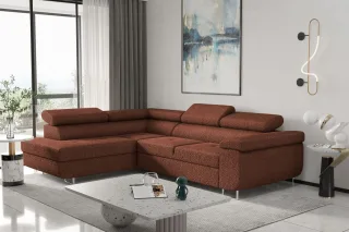 Ecksofa Sofa JADE Stoff Ascot Rostbraun mit Schlaffunktion Ottomane Links