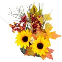 Kunstblume Gesteck aus Sonnenblumen auf Stein, I.GE.A., Höhe 28 cm, Künstliche Blumen Herbstgesteck Deko Ornamente für Halloween