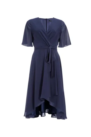 SWING - Chiffon Kleid in Wickel Optik mit Vokuhila Saum navy - Gr. - 44