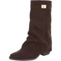 Ital-Design Eleganter perforierter Boot mit Riegelverschluss für Damen Westernstiefel (91261298) Blockabsatz Stiefel in Dunkelbraun