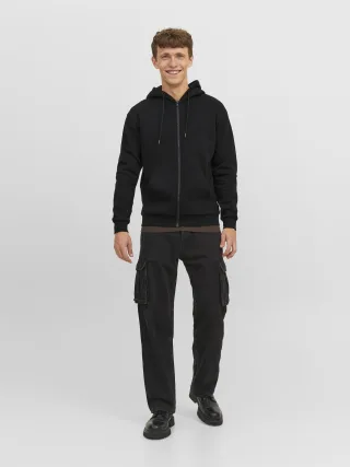 JACK&JONES - JJEBRADLEY SWEAT ZIP HOOD NOOS Black - Gr. - L