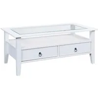 Inter Link Couchtisch Provence, Kiefer Massivholz, Glasplatte & Schublade, Landhausstil, Wohnzimmertisch, Sofatisch, Stauraum, BxTxH: 115 x 60 x 45 cm