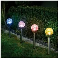 IC Gardenstyle LED Solarleuchte Solarlampen für Außen aus Edelstahl mit Bruchglaskugel, LED fest integriert, moderne Solar Gartenleuchten, kabellos, Bruchglas-Kugel, wetterfest