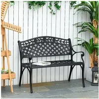 Outsunny Gartenbank 2-Sitzer Sitzbank Alu Bank mit Armlehnen Landhausstil (Gartenbank, 1-St., Metallbank), Schwarz 102,5 x 61 x 84 cm