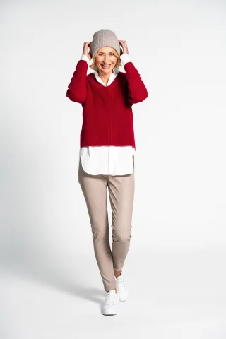 CLARINA - NOS V-Pullover, 1/1 Arm, uni 444 beere - Gr. - 44
