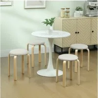 HOMCOM Hocker Stapelhocker Rückenlehnenlose Stapelstühle mit gepolsterter Sitzfläche (Runde Küchenhocker für Esszimmer, Wohnzimmer, 4 St., 40 x 40 x 45 cm), Cremeweiß