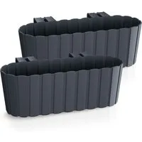 Spetebo Pflanzschale Balkon Blumenkasten mit Halterung 39 x 13 cm (Set, 2 St., Balkon Blumenkästen), Kunststoff Geländer Pflanztopf in anthrazit