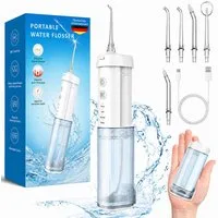 SWGOTA Munddusche Kabellos Zahndusche elektrisch Tragbar 4 Modi & 5 Düsen,360° Drehung, 2200 mAh,210ml Wassertank,IPX7 Zahnreiniger Zahnfleisch und Zahnpflege