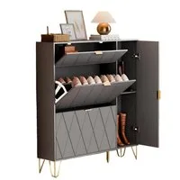 UEV Schuhschrank mit 4 Klappen schmal Schuhkipper Schuhregal (105x24x120cm) verstellbare und herausnehmbare Trennwände für verschiedene Schuhtypen