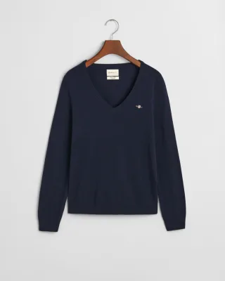 GANT - V-Neck Pullover aus extrafeinem Lambswool-Gemisch evening blue - Gr. - L