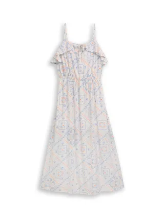 Denim Tom Tailor - Midi-Kleid mit Leinenanteil white blue coral paisley print - Gr. - L