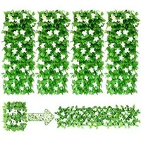BlingBin Gartenzaun Ausziehbare Künstliche Blumenzaun, Max. 200 cm Efeu-Zaun-Sichtschutz, (4er Set, 4-St., Maße im ungestreckten Zustand: 20 x 40 cm), Erweiterbares Garten-Sichtschutz-Hecke mit Blume für Balkon, Terrasse