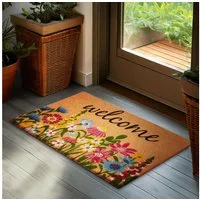 BRUBAKER Fußmatte Blumen und Pflanzen - 45 x 75 cm Schmutzfangmatte - Kokos Fußabtreter, Rechteckig, Höhe: 16 mm, Antirutsch Türmatte für Außen und Innen - Wetterfest und Rutschfest