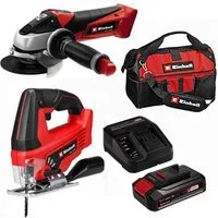 Einhell Akku-Winkelschleifer Winkelschleifer TE-AG 18/115, Stichsäge TC-JS 18V Akku 2.5 Ah, Tasche