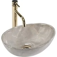 wohnwerk.idee Aufsatzwaschbecken Waschtisch Keramik Waschbecken Marmoroptik GästeWC/Gästebad Mini Beige