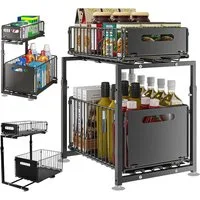 AKKEE Küchenregal Küchen-Organizer, Ausziehbar Schublade, Unter Waschbecken Regal, Metall, rostbeständig