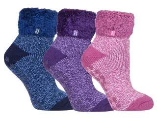 Womens Fluffy Slipper Bed Socks with Grips | Heat Holders | 3 Pair Multipack | Ladies Warm Fleece Lined Non Slip Socks | Winter Gifts for Her - Pack 4