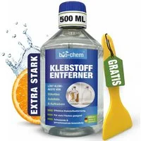 bio-chem Klebstoffentferner Etikettenlöser Klebereste einfach entfernen 500 ML Allzweckreiniger (Einzelprodukt, [- Klebstoffentferner 0.5 l + Handschaber gelb Mit Schaber für mühelose Etikettenentfernung)