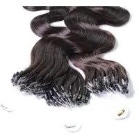 hair2heart Echthaar-Extension Microring Loops - gewellt #5/0 Hellbraun 1g 60cm