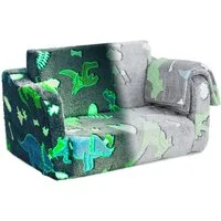 COSTWAY Kindersessel, 2 in 1 Klappsofa im Dunkeln Leuchtend, mit Decke, gepolstert