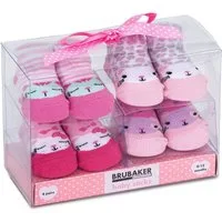 BRUBAKER Socken Babysocken für Mädchen 0-12 Monate (4-Paar, Baumwollsocken mit Katzen Motiven Pink/Rosa) Baby Geschenkset für Neugeborene in Geschenkverpackung mit Schleife
