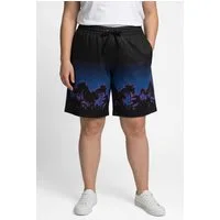 Ulla Popken Jeansshorts Aktiv-Shorts Palmen-Bordüre weites Bein