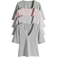 The Set V-Shirt The Set Top mit Spitze + V-Ausschnitt, 4er-Pack (4-tlg)