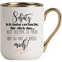 Primawela Tasse Tasse - Schatz - Kaffeetasse Goldrand Spruch Coffee Gold