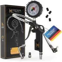 Hardtwerk® Reifenfüllmessgerät 360° drehbar Einhandbedienung, für PKW LK Motorrad Fahrrad optimaler Reifendruck Messung 2 Einheiten