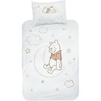 MTOnlinehandel Babybettwäsche Winnie Pooh 100x135 + 40x60 cm, 100 % Baumwolle Biber, Flanell, 2 teilig, Disney's Winnie Pooh, Mond & Sterne für Kinder, Mädchen und Jungen