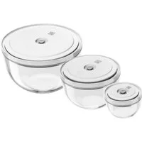 Zwilling Aufbewahrungssystem Fresh & Save BOWLS, Glas, (Set, 6-tlg., 1 Vakuumschüssel + Deckel (S / 12 cm), (M / 18 cm) + (L / 24 cm), Vakuumschüssel Set S/M/L / 6-tlg., Glas