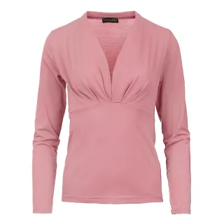 Langärmeliges rosa Faux Wrap Top aus nachhaltigem Stretch-Jersey