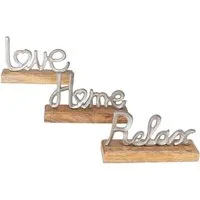 Levandeo® Deko-Schriftzug, 3er Set Schriftzug Love Home Relax Silber Mango Holz Metall