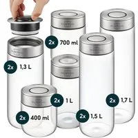 SILBERTHAL Vorratsglas 12 Set, Vorratsdosen mit Klickdeckel, Glas, Edelstahl, (12er Set Mix, 12-tlg), Luftdicht & Mottensicher