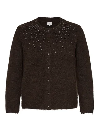 ONLY CARMAKOMA - CARMIGGIE LS O-NECK PEARL CARDIGAN KNT Coffee Bean
