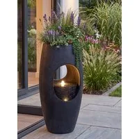 Arnusa Gartenbrunnen Großer LED Springbrunnen bepflanzbar 91 cm modern Pflanzkübel, 2 in1 Brunnen und Blumentopf
