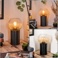 hofstein Tischleuchte Tischlampe aus Metall/Riffelglas in Schwarz/Bernsteinfarben/Klar, ohne Leuchtmittel, Leuchte im Retro/Vintage-Design mit Glasschirm (15 cm), 1 x E27