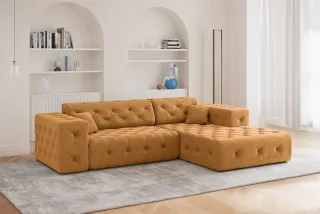 Ecksofa Designersofa CHANTAL in Stoff Moly Orange Ottomane Rechts