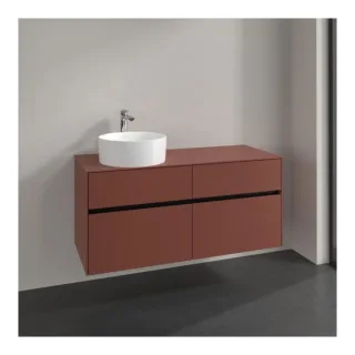 Villeroy und Boch Collaro Waschtischunterschrank C042B0AH 120x54,8x50cm, Waschtisch links, LED-Beleuchtung 8,8 W, wine red
