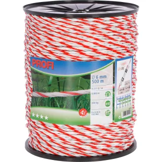 Kerbl Profi Weidezaunseil 6mm, 6x0,30 TriC, 500m, weiß/rot weiß/rot - 59510