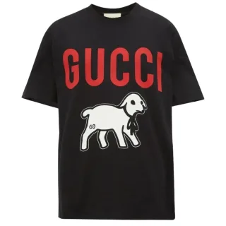 Schwarzes T-Shirt mit Gucci-Lammlogo in ubergrosse