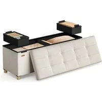 SONGMICS Sitzbank mit Stauraum, faltbar, 38 x 110 x 40 cm, Flur Wohnzimmer Schlafzimmer, mit Deckel, Fußhocker 112 L, bis 300 kg belastbar, cappuccinobeige